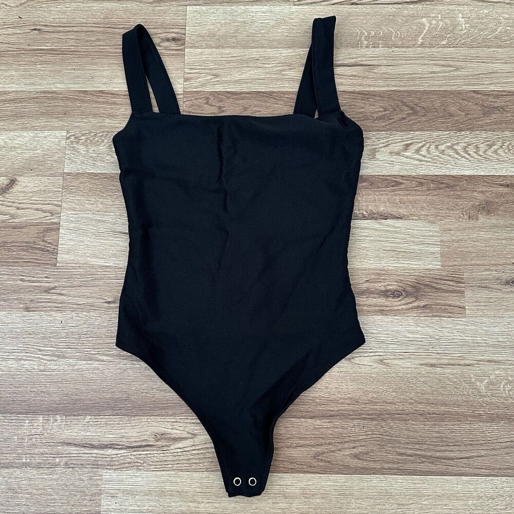 Good American Women Black Scuba Modern Tank Square Neck Bodysuit Size 2 - Picture 4 of 8